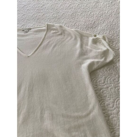 J. Jill White Lightweight V-Neck Knit Top with Roll-Tab Short Sleeves Size M - Picture 8 of 10